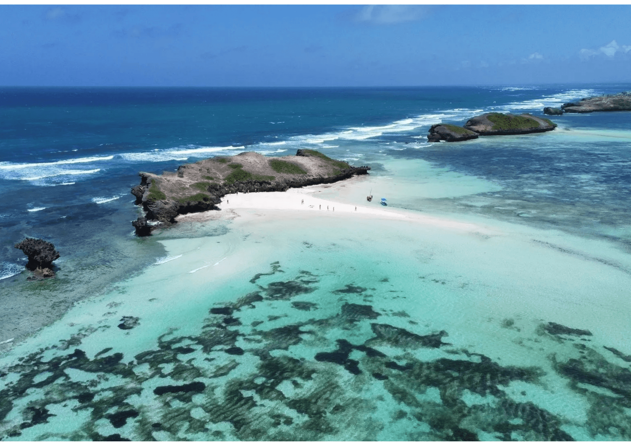 The Seven Islands coral islets and a sandbank off Papa Remo Beach, Watamu, at low tide